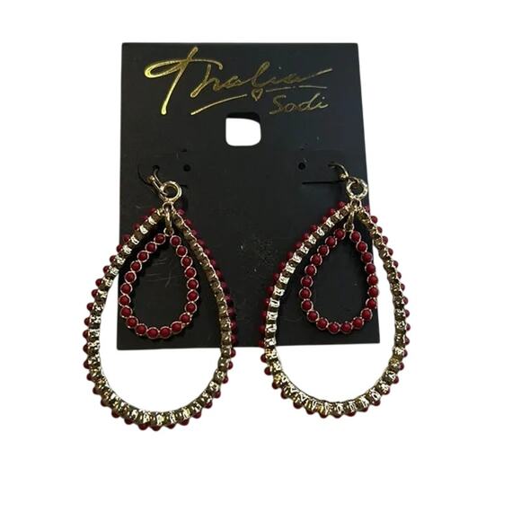 Thalia Sodi Teardrop Double Dangle Earrings, Gold & Burgundy, NWT! - Picture 1 of 3